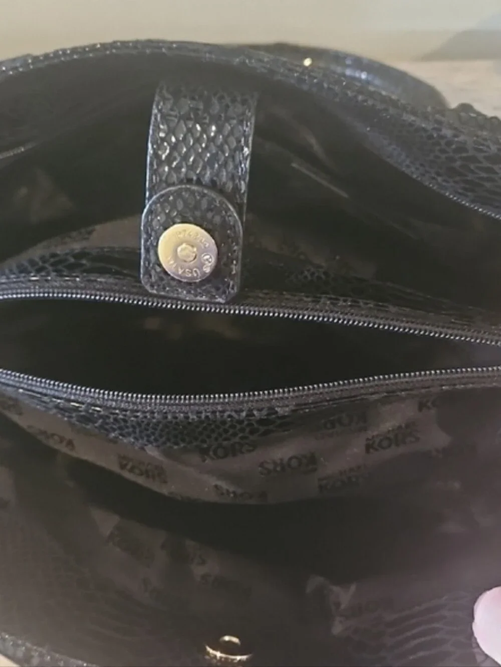 Michael Kors Black Patent Snake-Embossed Satchel with Gold Hardware - Picture 10 of 13